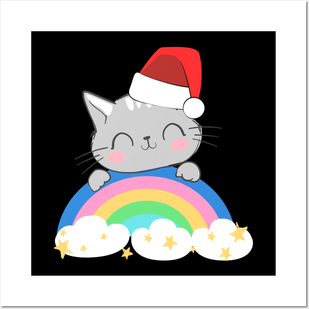 Christmas cat rainbow Wall Art by Johnny_Sk3tch